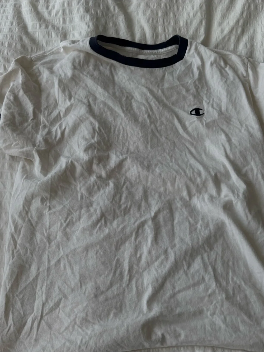 Champion White Ringer Tee with Navy Trim - Picture 1 of 3